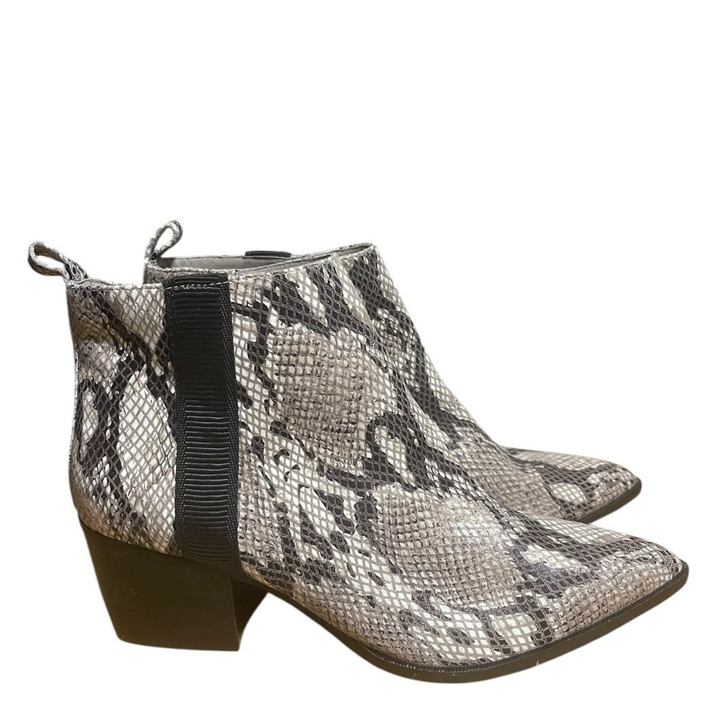 Linea Paola Black Cream Leather Snake Skin Y2K  Western Ankle Boots 8.5